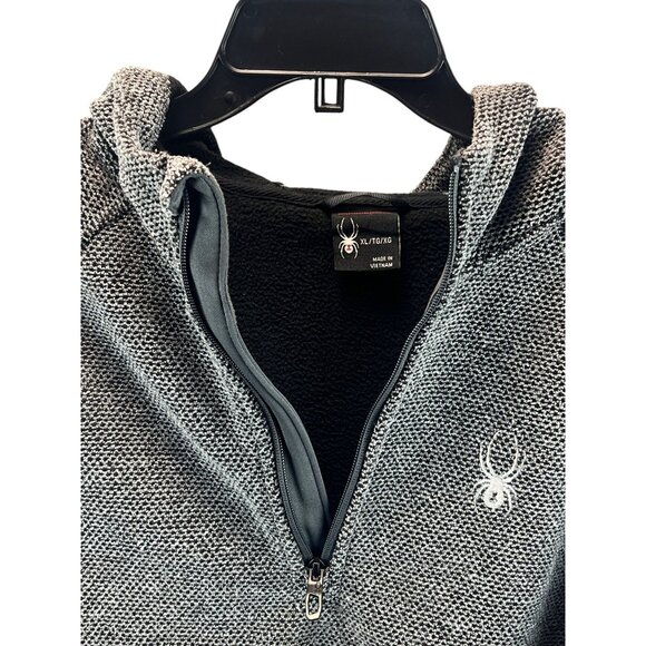 Spyder Mens Hooded Half-Zip Sweater XL Fleece-Lined Gray Black Outdoor Streetwea - Picture 3 of 12